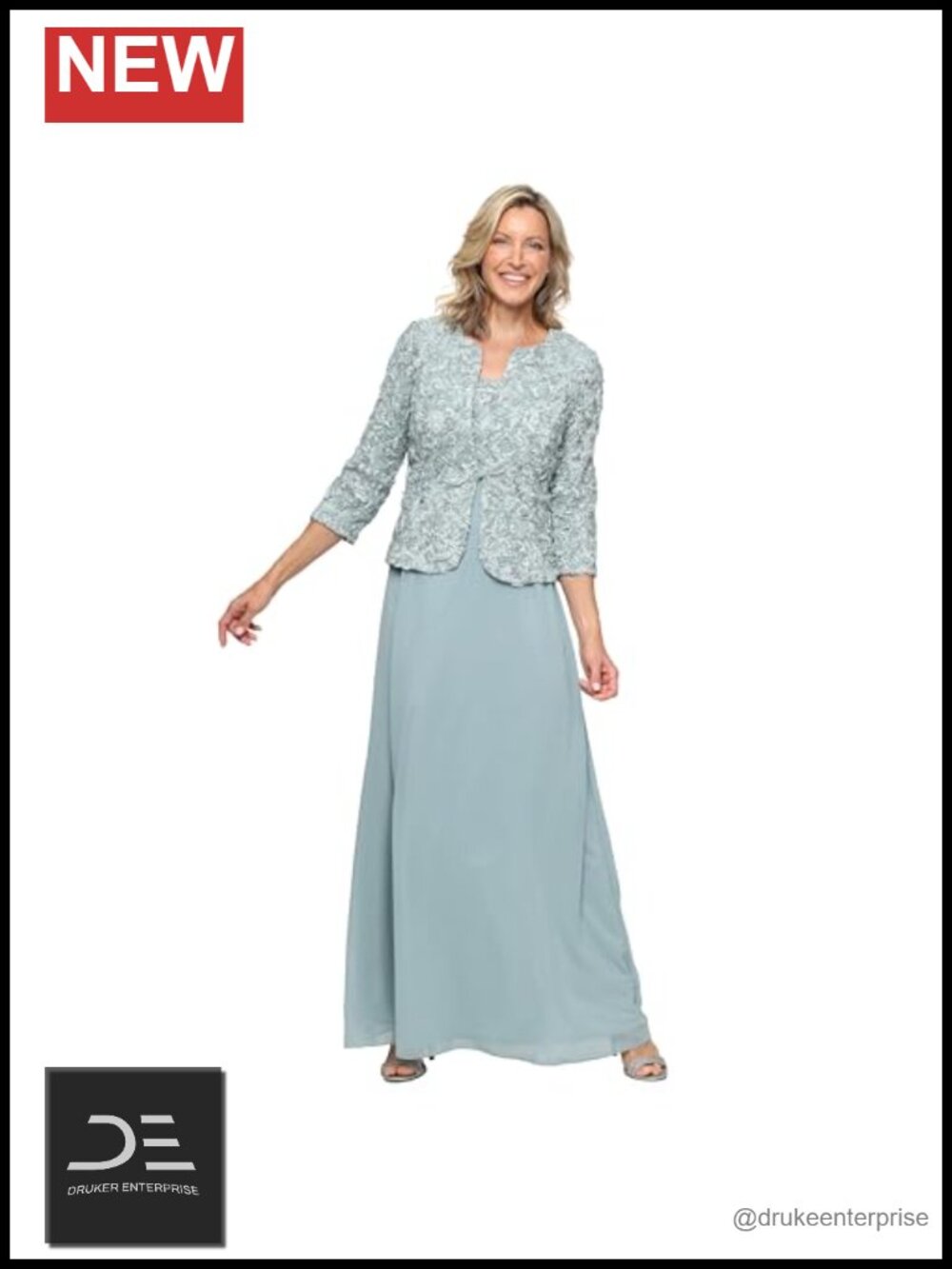 Long Empire Waist Two Piece Mother of the Bride Dress with Lace Jacket